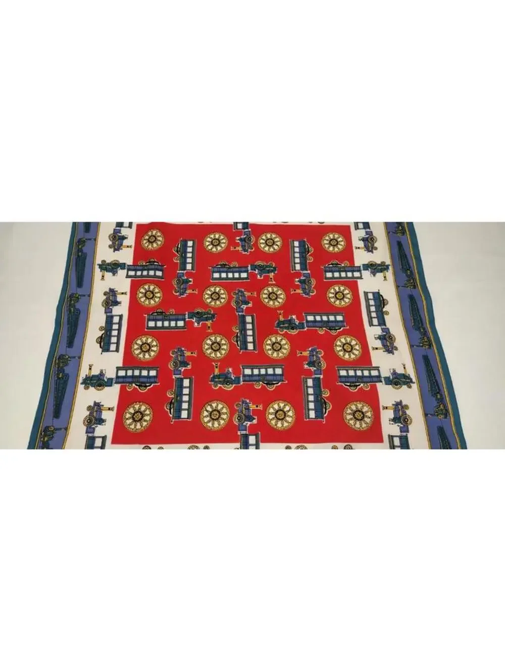 60s 70s Men's Scarf Trains Acetate Red White & Blue Traincarts Victorian Design